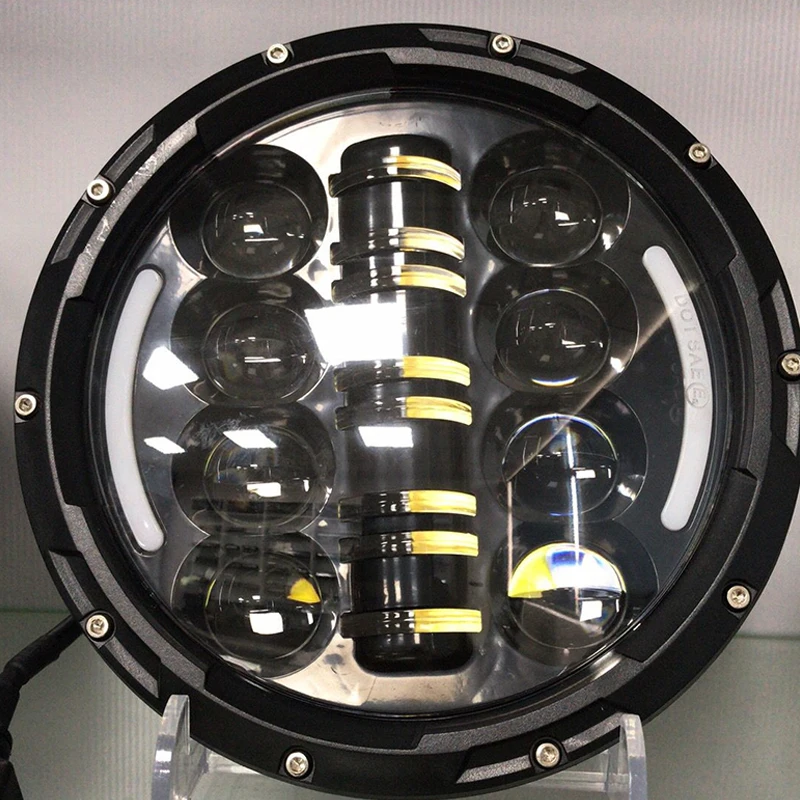Safego 40W 7&quot Round Wrangler Angel Eye LED Headlight DRL High Low Beam Turn Signal with Halo Ring H4 H13 for Offroad Motorcycle |