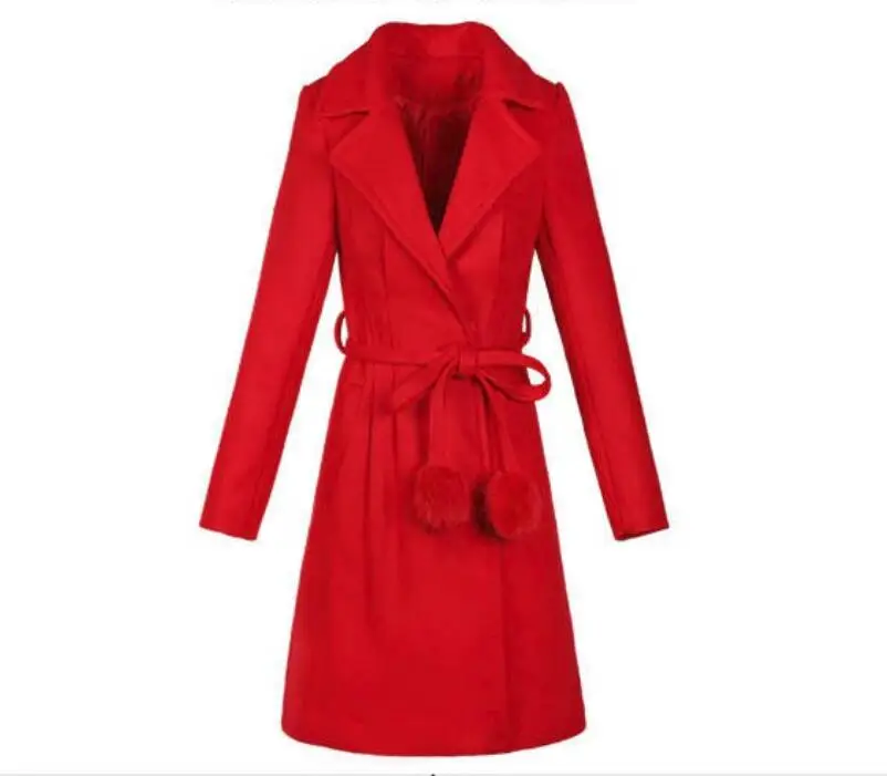

Women's woolen coat 2019 autumn winter Harajuku style in long women outerwear Slim hair ball lacing casaco feminina Woolen coat