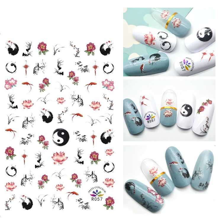 

3D Stickers for Nails Fish Flower Nail Sticker Slider Foil Decals Lotus Nail Art Decorations Manicure Accessories