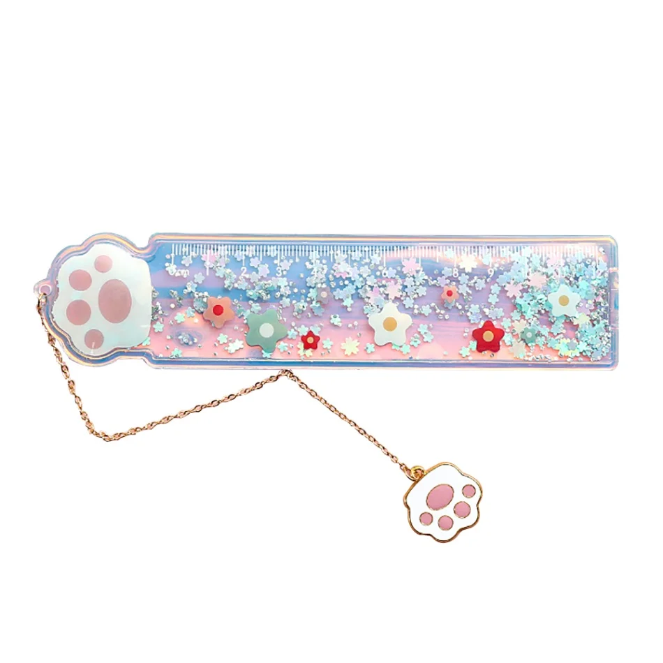 Cat claw floral Креативная мультипликационная линейка, многофункциональная Закладка с металлической подвеской, Канцтовары для учебы 12 см, для школы, студентов, офиса - Цвет: Cat claw floral