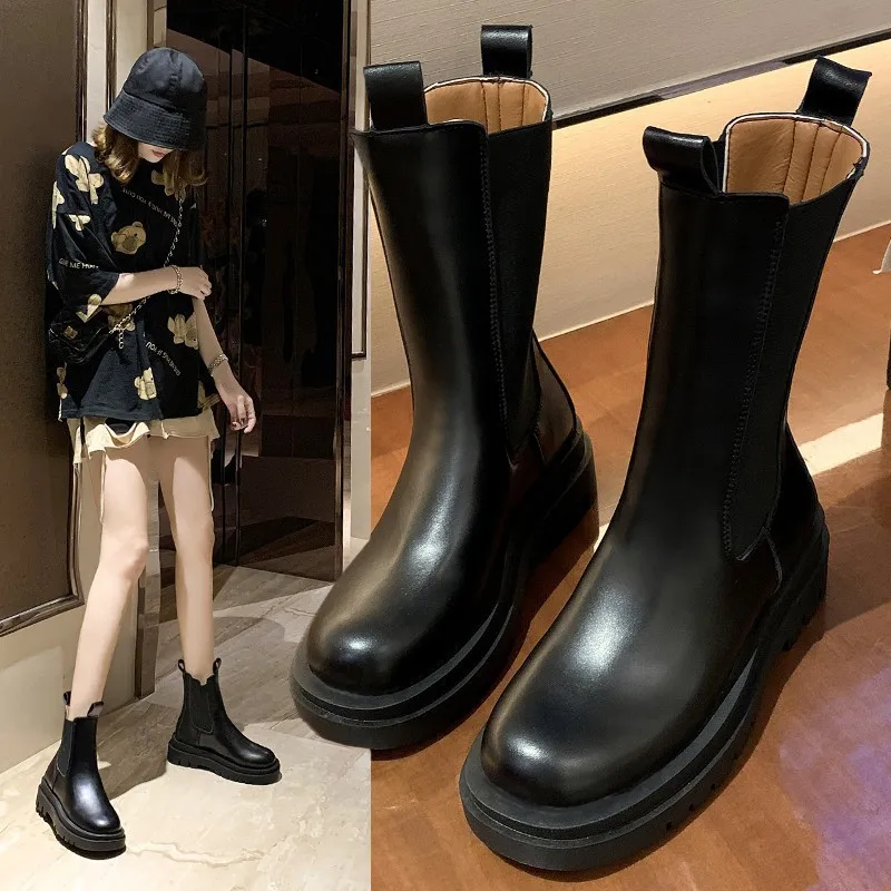 

Thin and thin single boots 2022 new middle tube Martin boots ankle boots autumn black thick-soled Chelsea boots