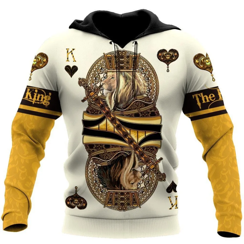 

Толстовка мужская с 3D-принтом короля сердца льва покера, Свитшот унисекс, пуловер на молнии, повседневная куртка, Свитшот