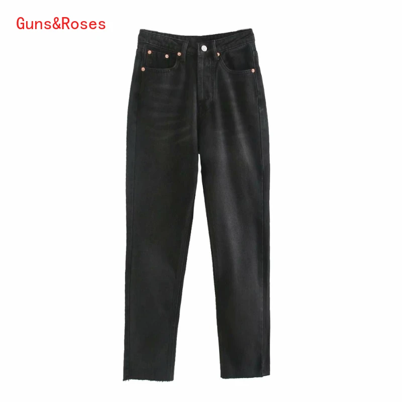 

Women 2021 Chic Fashion High Waist Straight-Leg Jeans Pants Vintage Buttons Fly Pockets Female Ankle Trousers Mujer
