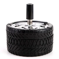 hot clean press tire type windproof rotation tire ashtray press rotary stainless steel seal ashtray black car tire ashtray press
