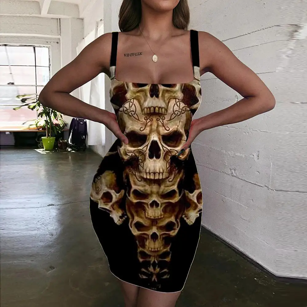 

Женский сарафан в стиле панк, с черепом