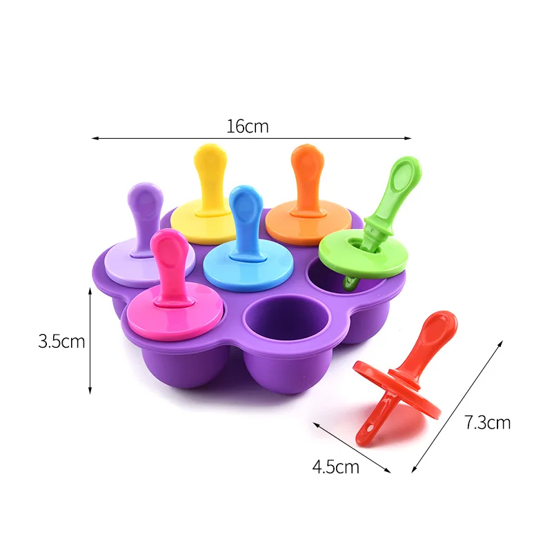 

7 Holes Silicone Mini Ice Pops Mold Ice Cream Ball Lolly Maker Popsicle Molds Baby Diy Food Fruit Shake Ice Cream Molds