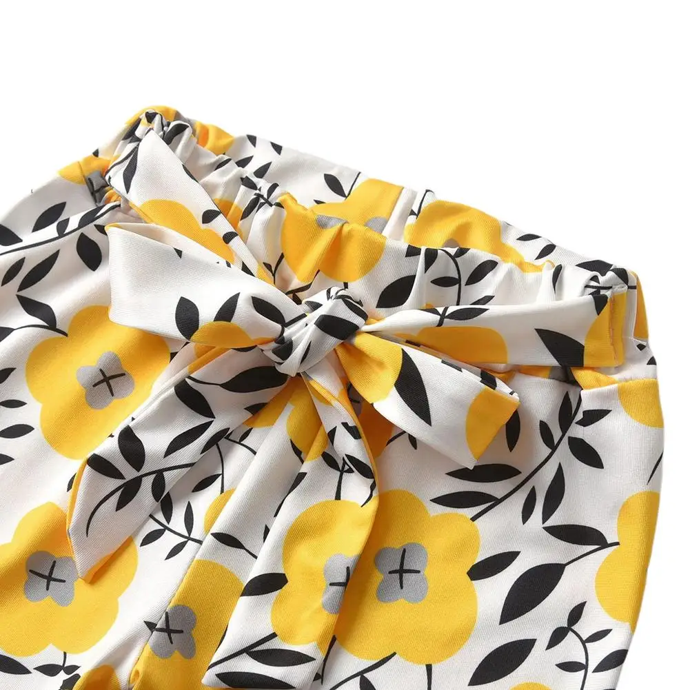 

3PCS Baby Girl Shower Outfit Newborn Infant Toddler Summer Clothes Cotton Flying Sleeve Top Flower Trousers Headband Set 0-12M