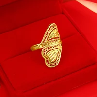 women ring double heart design yellow gold filled wedding female finger band