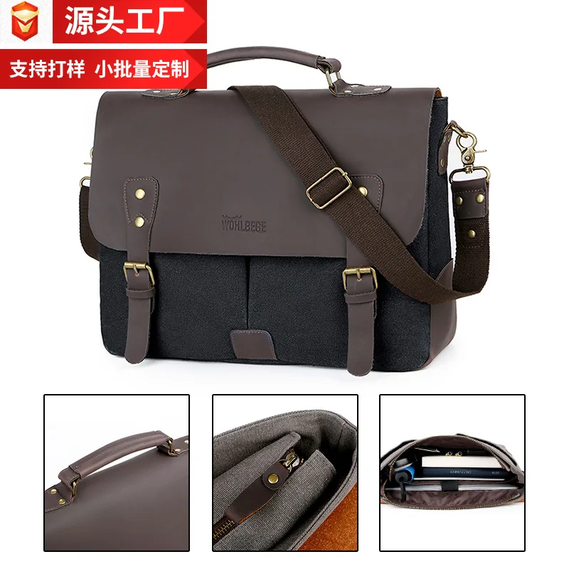 

Europe and America Cross Border Shoulder Bag Computer Briefcase Tote Travel Bag Crossbody Men's Bag with Lid Leisure Crossbody