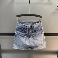 tooling pocket denim skirt womens 2021 summer new a bag hip skirt pants white skirt jean skirt korean style