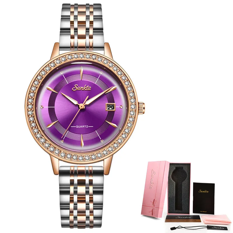 

SUNKTA Fashion Simple Women Watches Top Brand Luxury Diamond Watch Women Waterproof Casual Quartz Female Wrist Watch Reloj Mujer