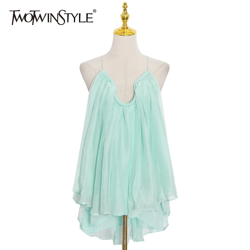 

Женский топ с v-образным вырезом TWOTWINSTYLE, Синий Свободный Повседневный минималистичный жилет без рукавов, летняя мода 2021