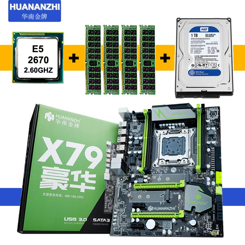 Материнская плата HUANAN ZHI X79 с SSD M.2 процессор Intel Xeon E5 2670 C2 SR0KX 4 канала ОЗУ 32 Гб (4*8 ГБ)