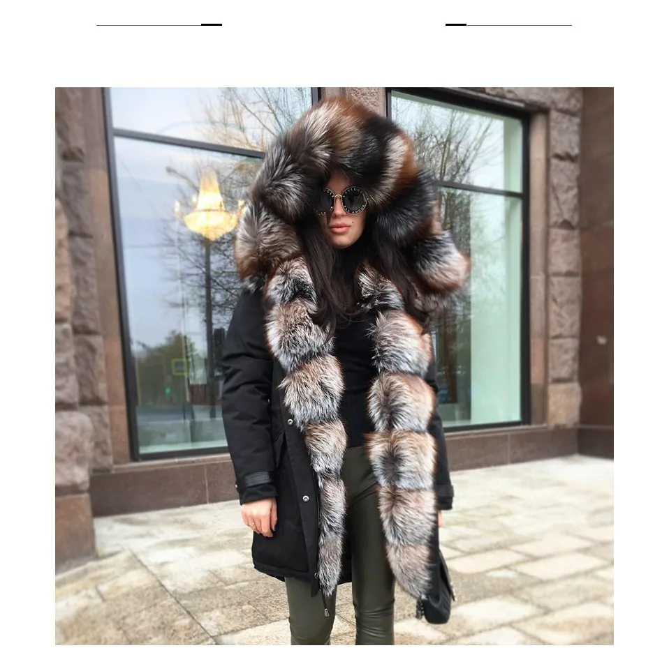 CKMORLS Новая женская парка из натурального меха, зимняя куртка с натуральным лисьим меховым воротником, черная верхняя одежда, толстые теплые пальто, свободные длинные куртки