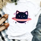 Летняя новая модная забавная черная футболка с мультяшным котом, женская футболка с коротким рукавом Ulzzang Harajuku, футболка, Милая женская футболка