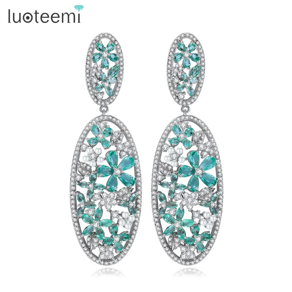 Luoteemi Новинка 2017 года Винтаж Silver цвет зеленый Teardrop CZ Цветок Овальный заявление