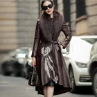 Куртка женская из натуральной кожи, с воротником из лисьего меха, на 90% пуху белой утки, зимняя, Zjt617