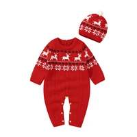 baby christmas rompers long sleeve newborn knit jumpsuits hats 2pcs outfits sets autumn winter toddler infant boys girls costume