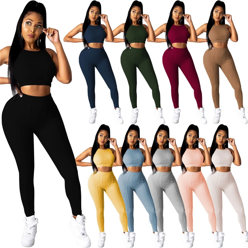 

Adogirl Women Solid Ribbed Knitted Tracksuit Sleeveless Vest Crop Top Pencil Pants Casual Fitness Gym Workout Suit Two Piece Set