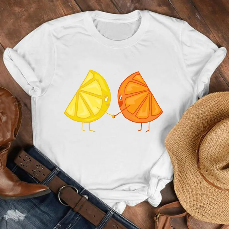 Женская забавная Пляжная футболка 90s с рисунком лимона и апельсина Милая