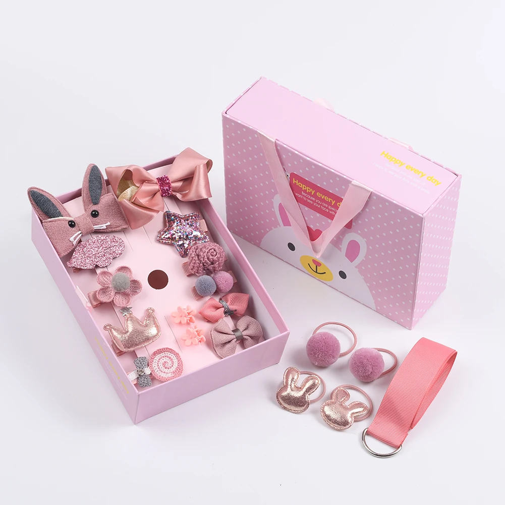 

18 Pcs Hair Clip Set Cute Hair Accessories Girl Headwear Bow Flower Animal Hairpins Hair Band Elastic Hair Ties With Box Gifts