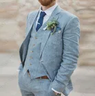 Летний Пляжный мужской костюм с брюками ANNIEBRITNEY, льняные свадебные костюмы для мужчин, повседневный вечерний смокинг, Блейзер, индивидуальный мужской костюм