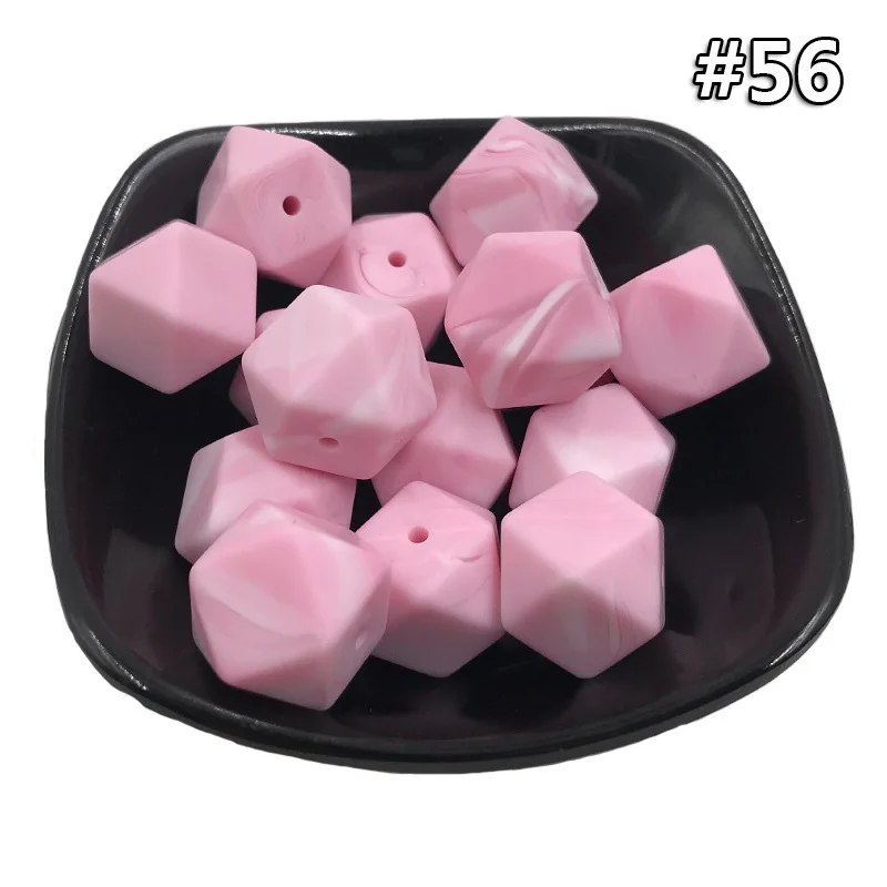 Silicone teether 56 10 шт. DIY 14 мм детский силиконовый Прорезыватель для зубов пищевой пустышки цепи шестигранные бусины аксессуары Детские Прорезыватели пустышки цепи игрушки - Цвет: Silicone teether 56