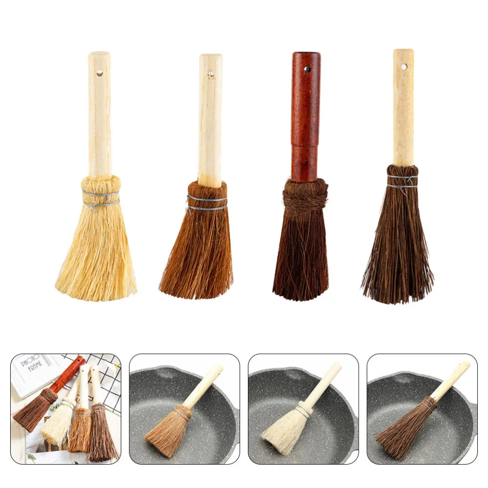 

4Pcs Grilling Brushes Household Cleaning Brushes Long Wooden Handle Pot Brushes