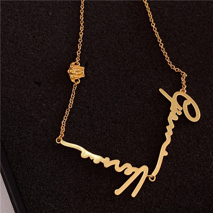 

Golden Medieval Cursive Letter Necklace Clavicle Chain