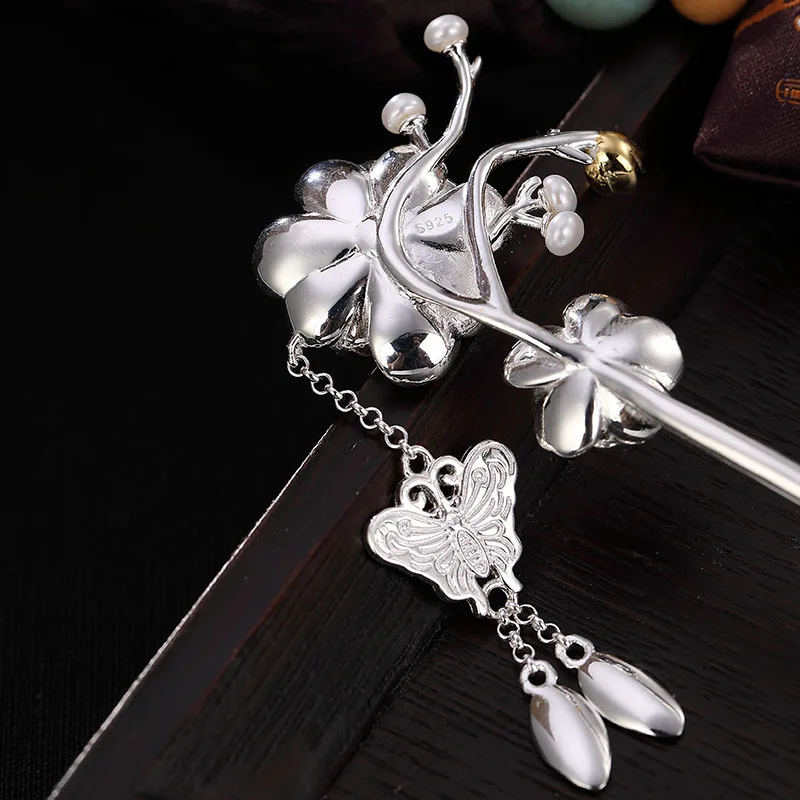 

S925 Sterling Peony Hair Pins Simple Elegant Chinese Clothing Costume hair jewelry Retro Headwear Hair Clasp