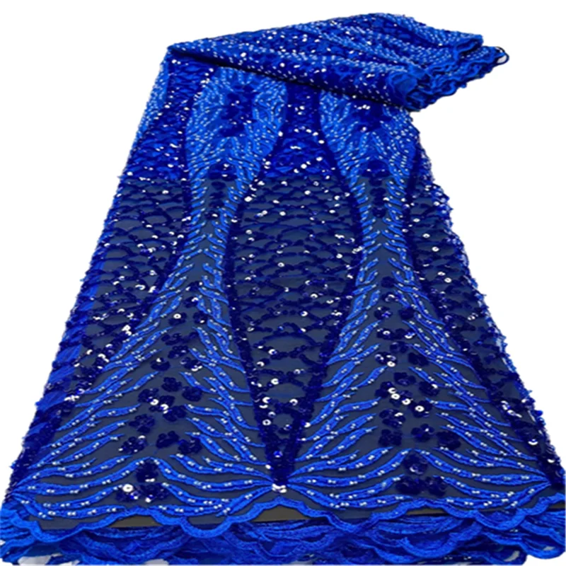 

Новейшие нигерийские кружевные ткани, модные африканские кружевные Роскошные Синие фотообои для свадьбы 5 ярдов FYU1228