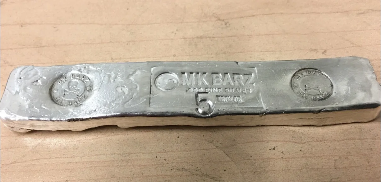 

5 OZ Silver bar copper plated with silver-5