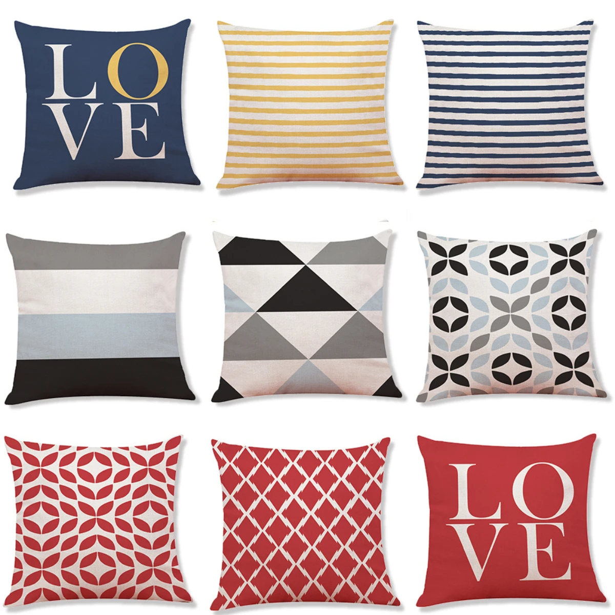 Современный чехол для подушки с геометрическим рисунком красного и синего