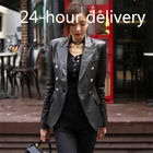 Уличная Женская куртка из искусственной кожи, модная двубортная приталенная куртка, женская верхняя одежда из искусственной кожи, зимнее пальто 2019