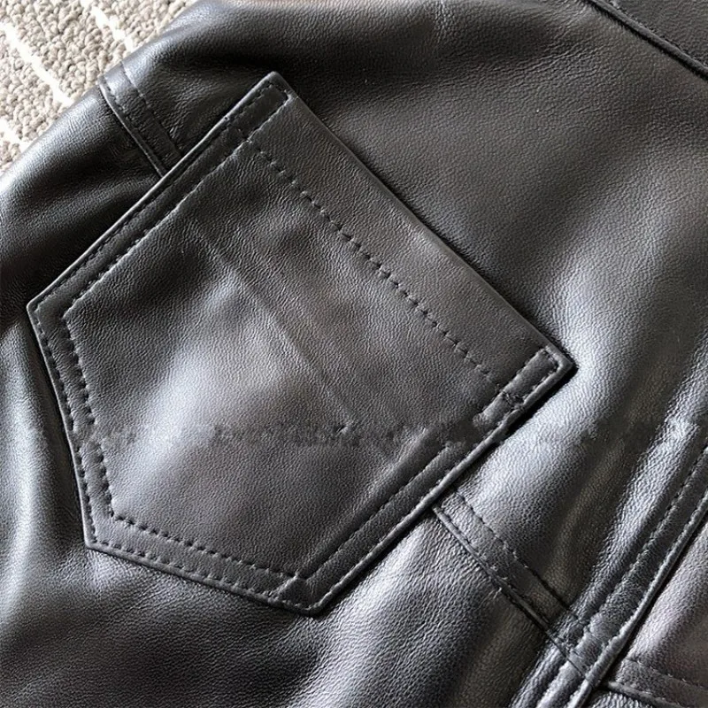 

Fashion 2021 Sheepskin Real Leather Short Skirts Sexy High Waist A-Line Wrap Skirts Streetwear Office Lady Button Skirts Black