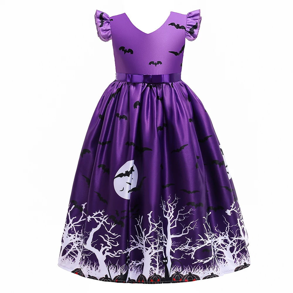 

2021 New Halloween Children's V-Neck Fashion Pettiskirt Girls Party Princess Dress Costume 5-9 Years Old