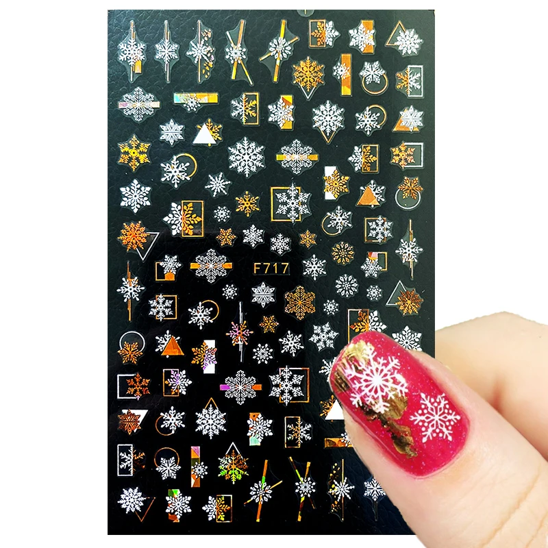 

3D Gold Bronzing Snowflake Christmas Nail Stcikers iridescent Sparkl Colorful Glitter Geometry Leaves Slider Nail Foils