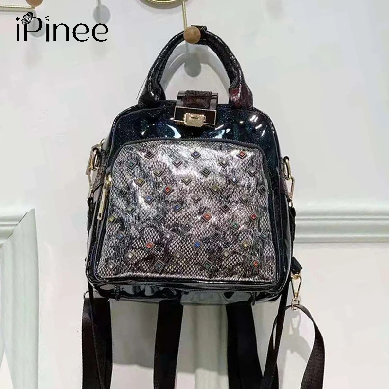 

Модный кожаный рюкзак iPinee для женщин, школьные ранцы на ремне для девочек-подростков, дамские дорожные сумки с бриллиантами