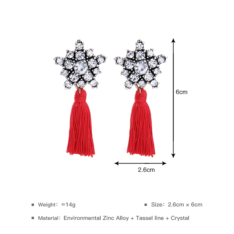 2019 KPOP красные серьги кисточки с кристаллами в виде Снежинки Висячие этнические