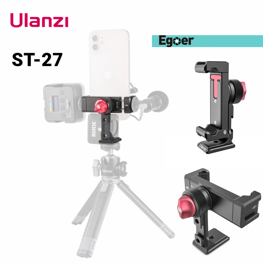 

Ulanzi ST-27 Metal Phone Holder With Cold Shoe Arca 360 Rotatable Phone Mount Clamp Compatible with iPhone Android Smartphone