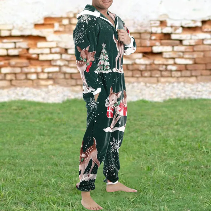 

Мужской Свободный комбинезон Wepbel с принтом, пижама на молнии с капюшоном в рождественском стиле, зимний комплект, Комбинезоны для взрослых, ...