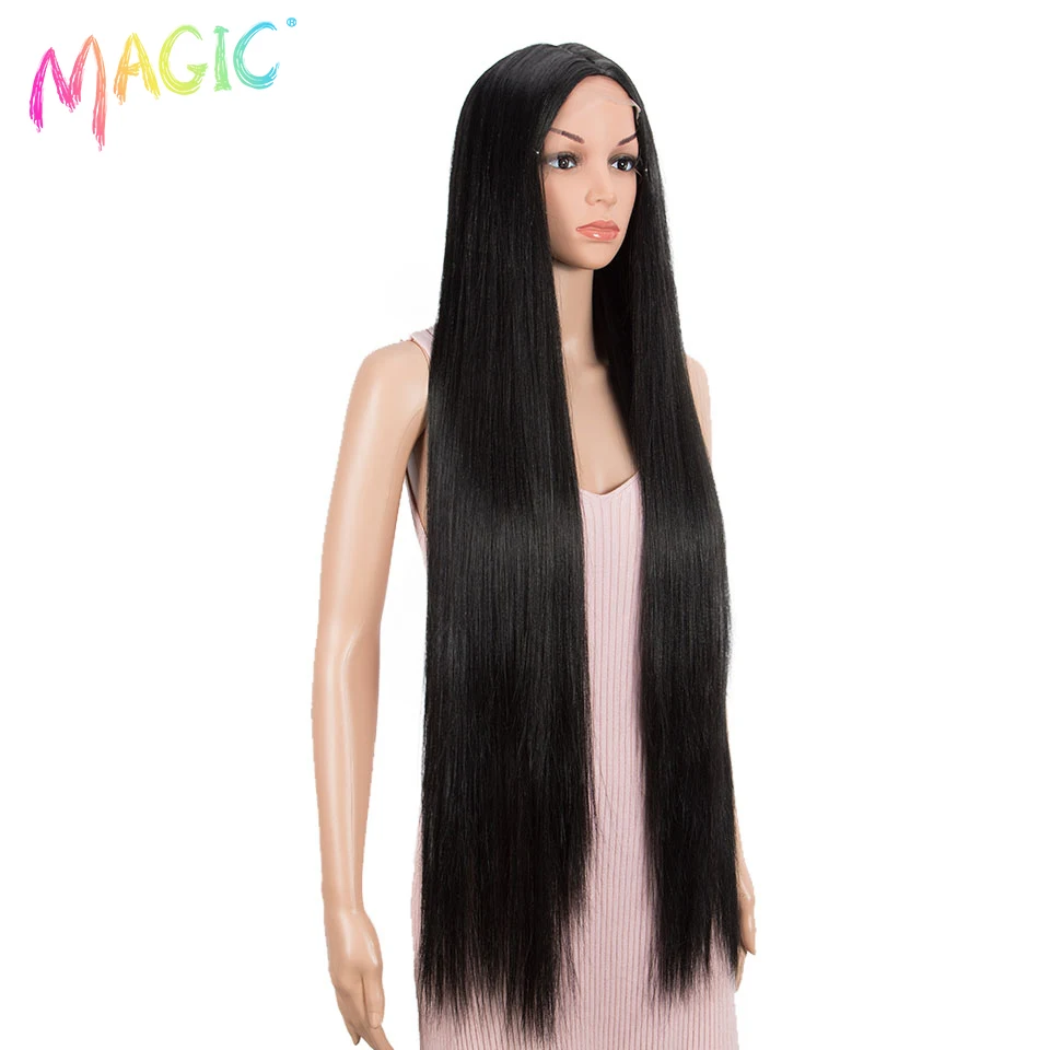 Волшебные синтетические кружевные парики прямые длинные волосы для чернокожих