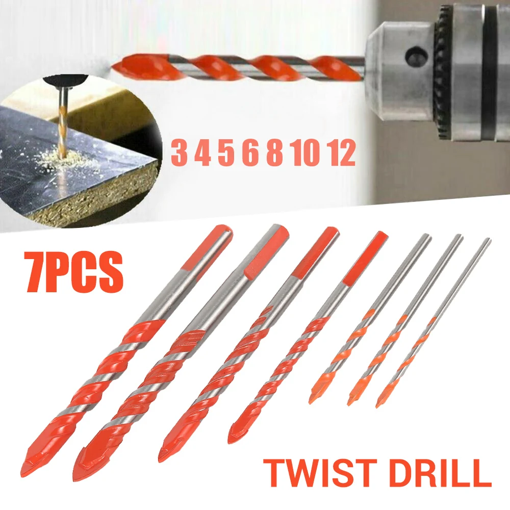 

7pcs Twist Drill Bits Set Ceramic Multi-Function 3-12mm HSS Straight Groove Drill Bit Wood Metal Hole Cutter Core Drilling