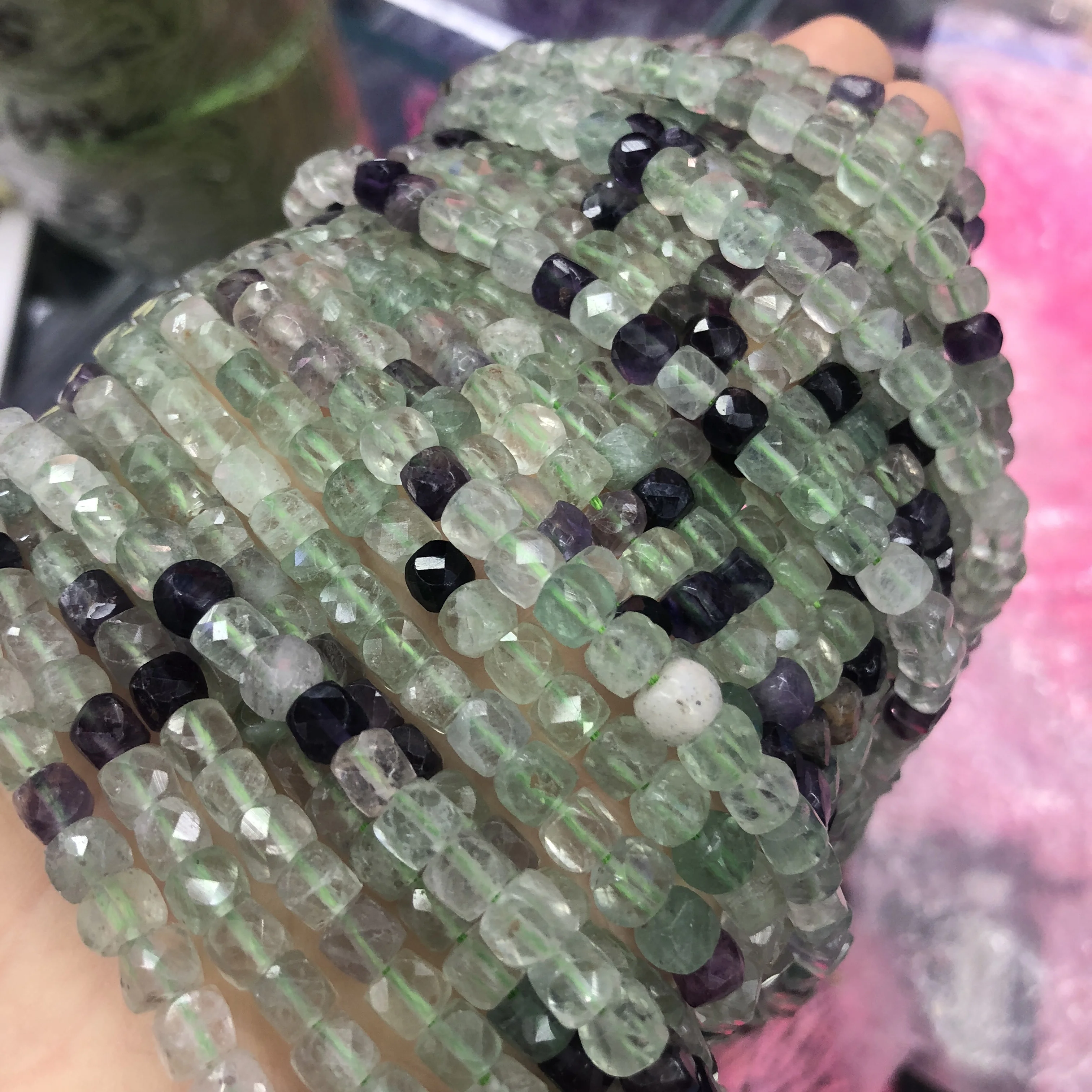 Бусины из натурального камня цветные граненые бусины флюорита Квадратные