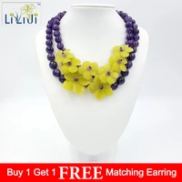liiji unique natural stone amethysts korea jades flowers with jades toggle clasp necklace fashion women jewelry
