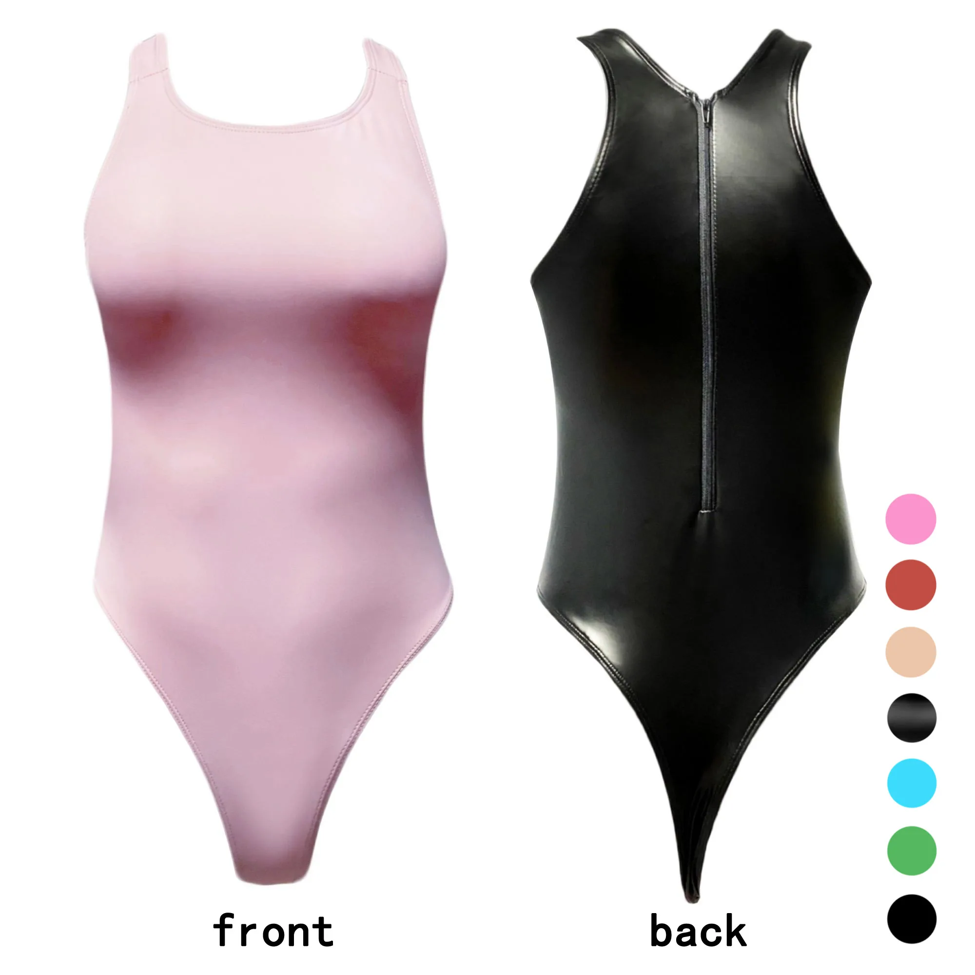 Купи Masked staffs one piece women's swimsuit sexy zipper T-shaped black soft matte Pu swimsuit color Pu swimsuit beach swimsuit за 1,439 рублей в магазине AliExpress