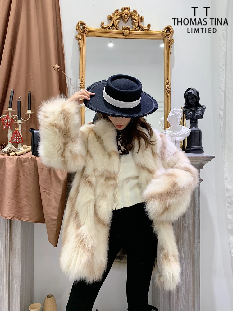 Thomas Tina 2020 Новое Натуральное белое пальто с лисьим мехом средней длины модная