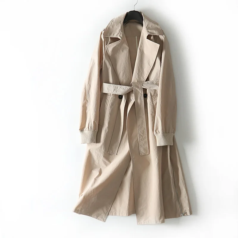 

Светло-коричневый плащ-пояса для пальто длинные ветровки на весну и Винтаж двубортная Повседневное