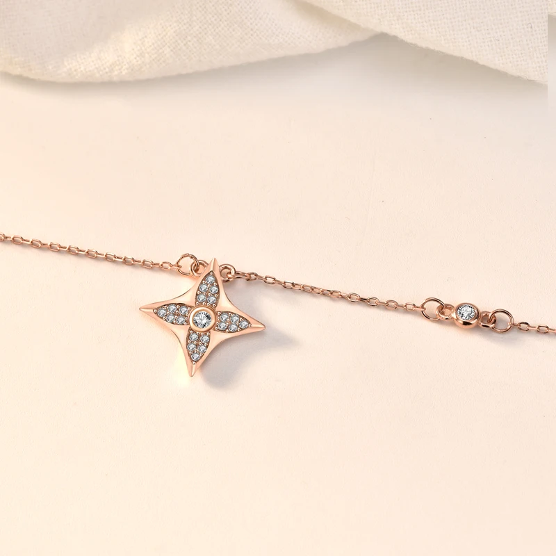 

All Match Fashion Diamond Four Pointed Star Woman's Pendant Necklace Simple S925 Silver Clavicle Chain Anniversary Jewelry