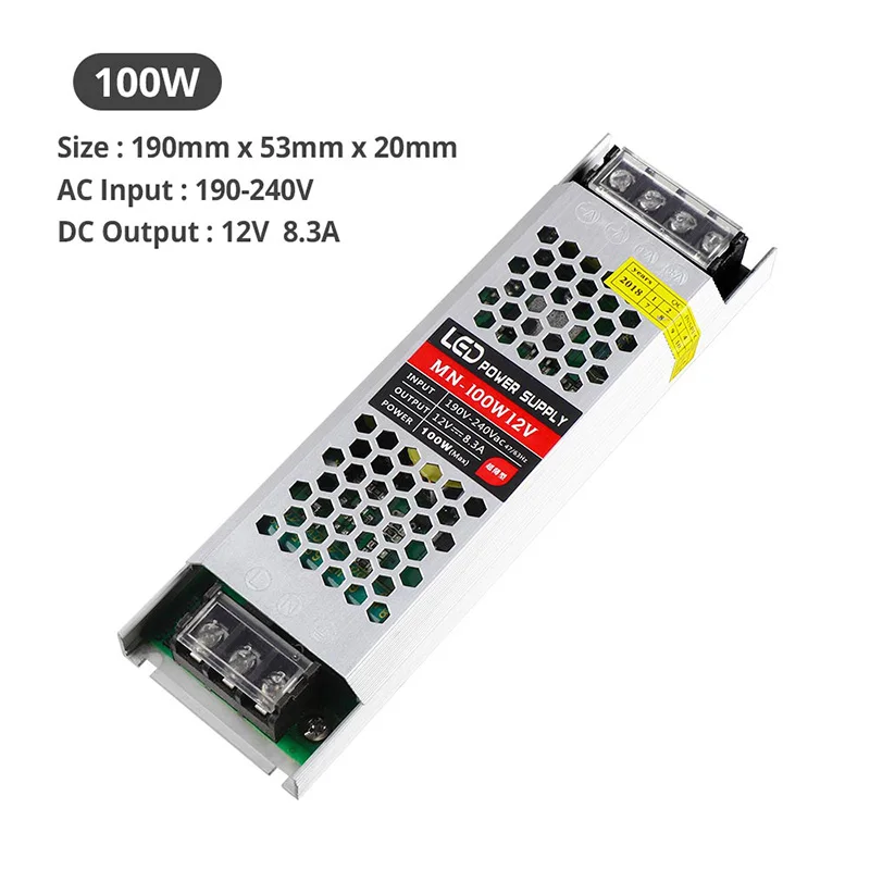 Ультра тонкий светодиодный Питание DC 12 V освещение трансформаторы 60 W 100 150 200 300 AC190